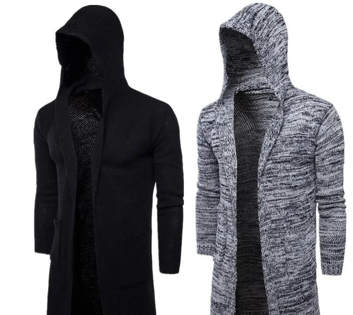 Men's new fashion wool blend cardigan sweater in Black with open front and button closure