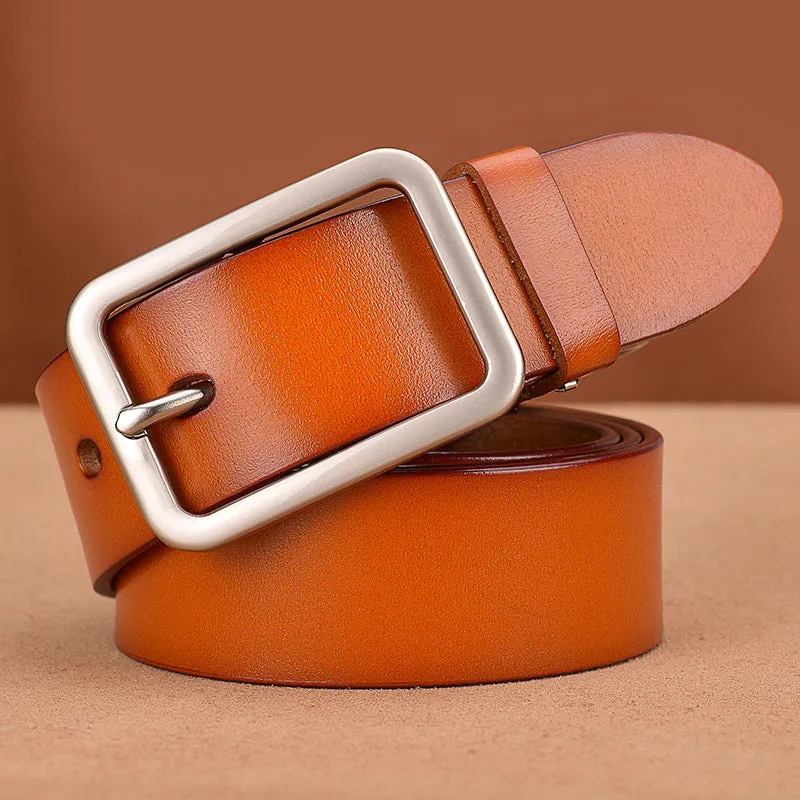 Genuine leather casual belt with rectangular alloy pin buckle in black colour