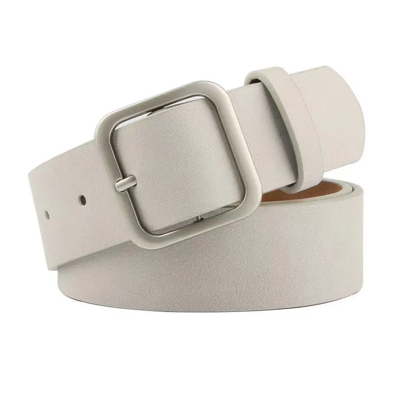 Genuine leather casual belt with rectangular alloy pin buckle in black colour