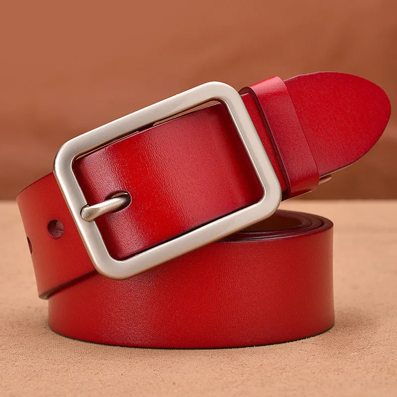 Genuine leather casual belt with rectangular alloy pin buckle in black colour
