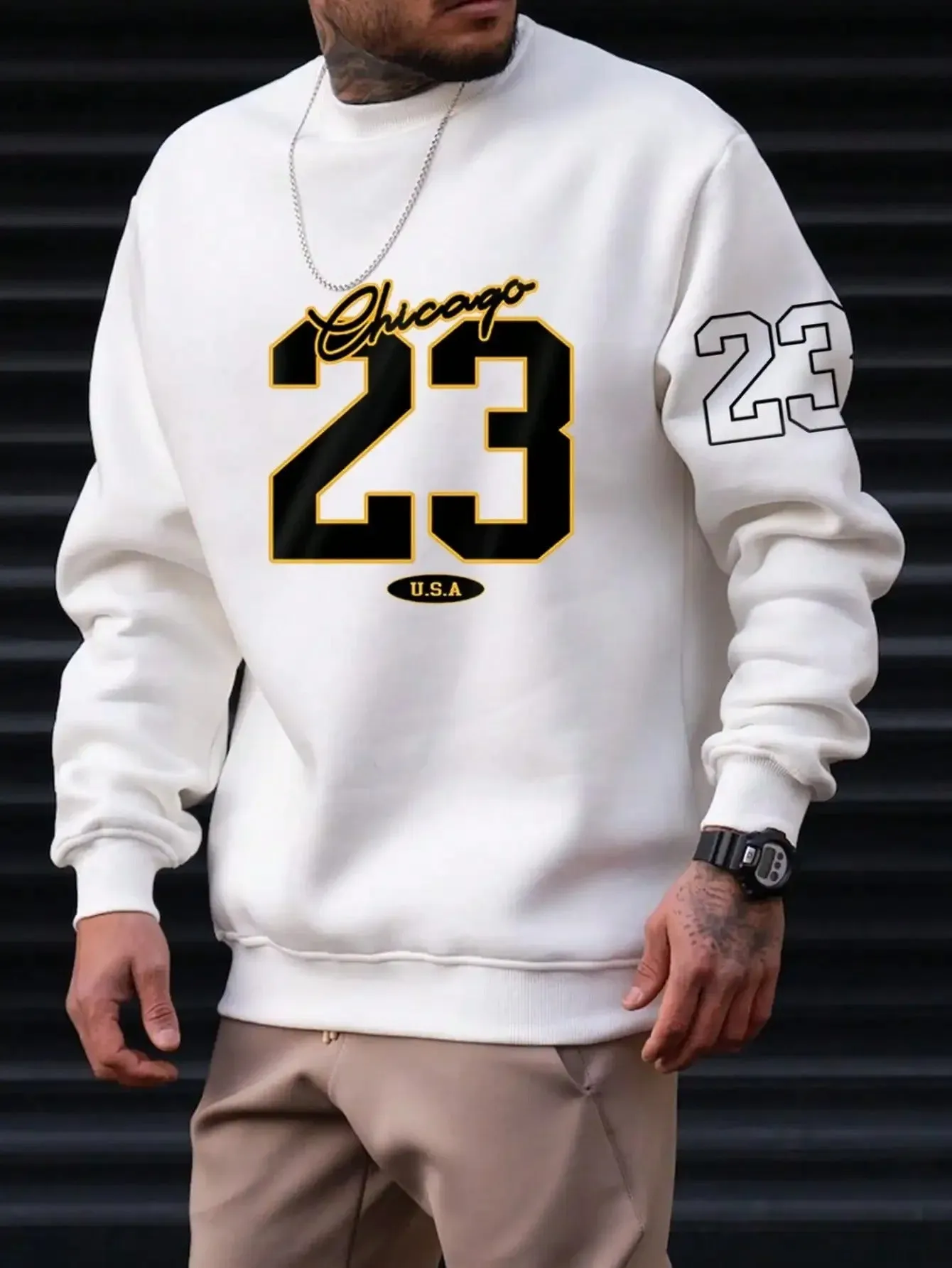 Men's art letter design fleece sweatshirt in pullover style available in four colours
