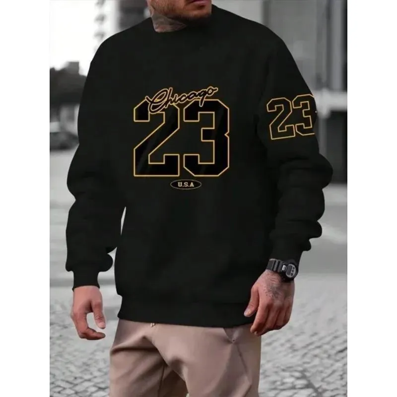Men's art letter design fleece sweatshirt in pullover style available in four colours