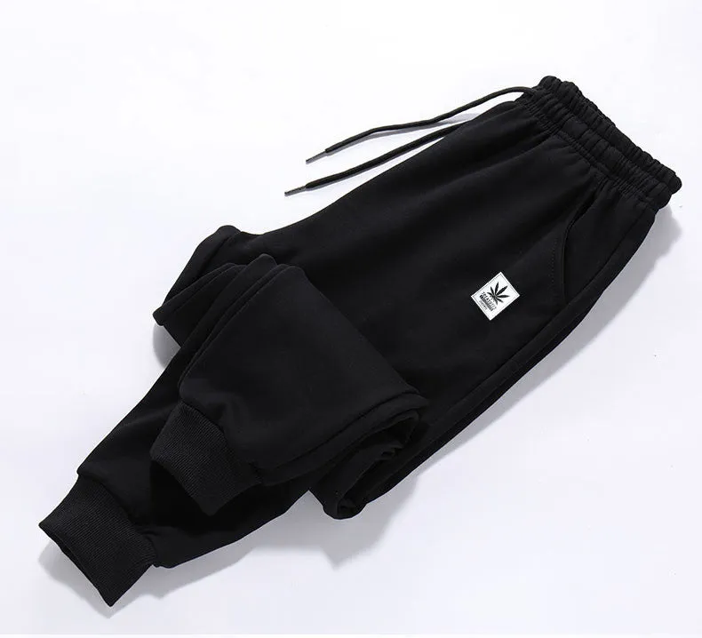 Loose fit polyester casual trousers for teenagers in alphabet blue with mid-waist tether closure