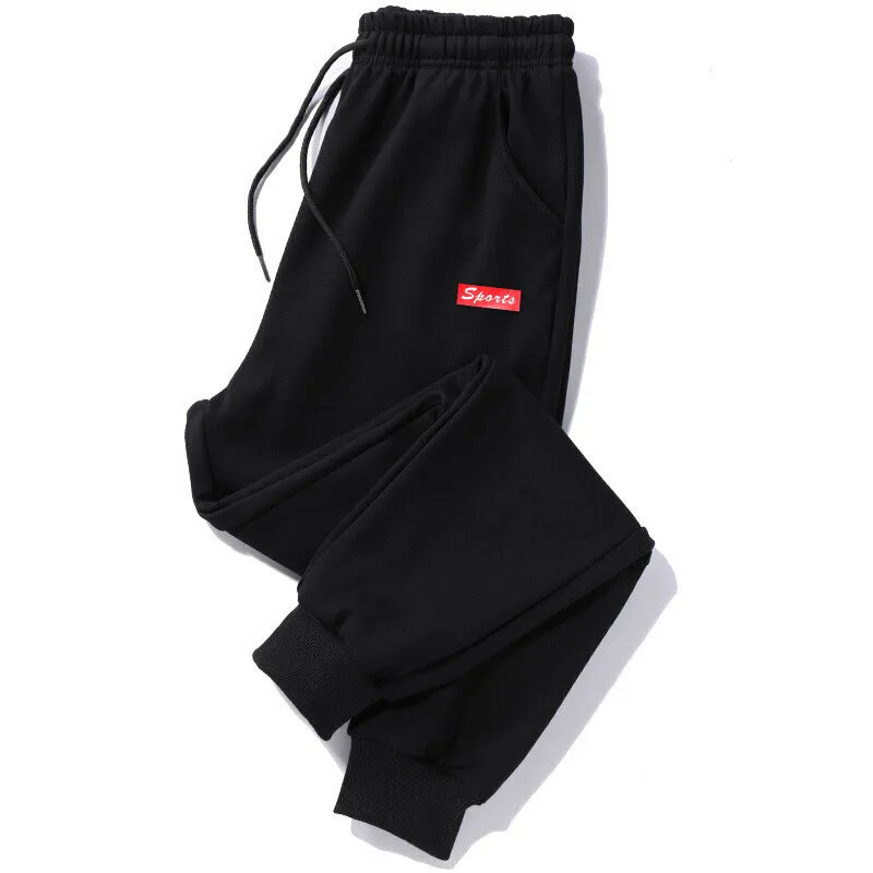 Loose fit polyester casual trousers for teenagers in alphabet blue with mid-waist tether closure