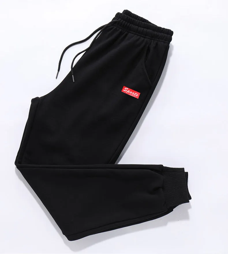 Loose fit polyester casual trousers for teenagers in alphabet blue with mid-waist tether closure