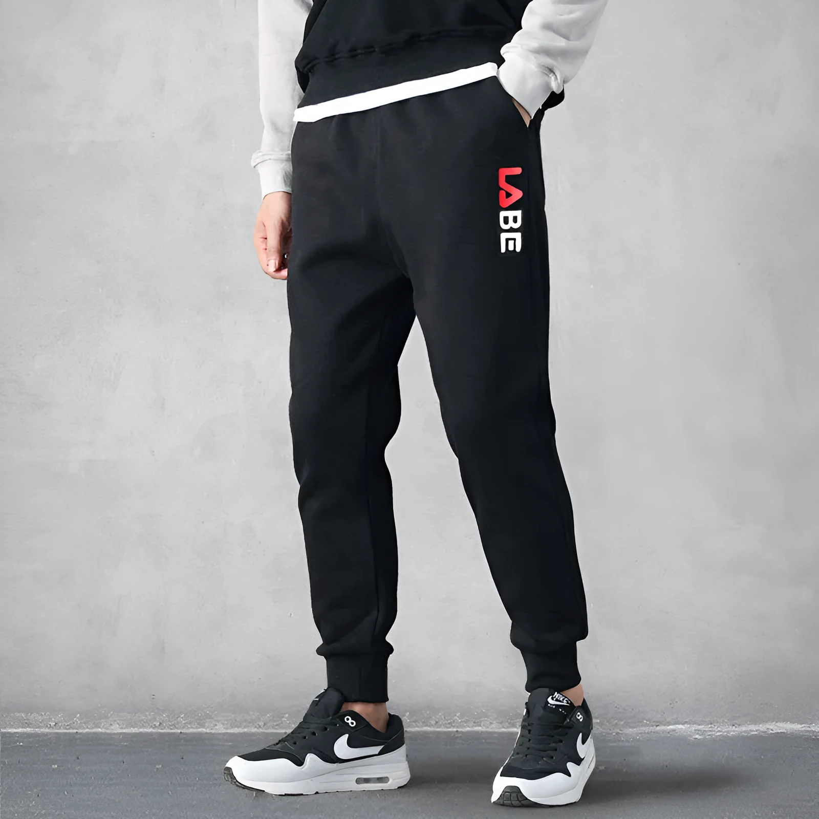 Loose fit polyester casual trousers for teenagers in alphabet blue with mid-waist tether closure
