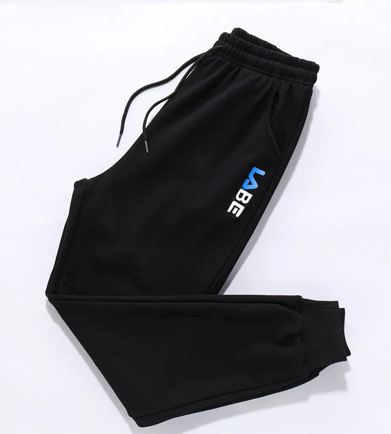 Loose fit polyester casual trousers for teenagers in alphabet blue with mid-waist tether closure