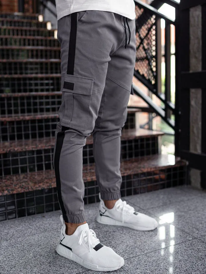 Men's casual leather effect trousers in khaki, micro-elastic polyester, mid waist zipper placket