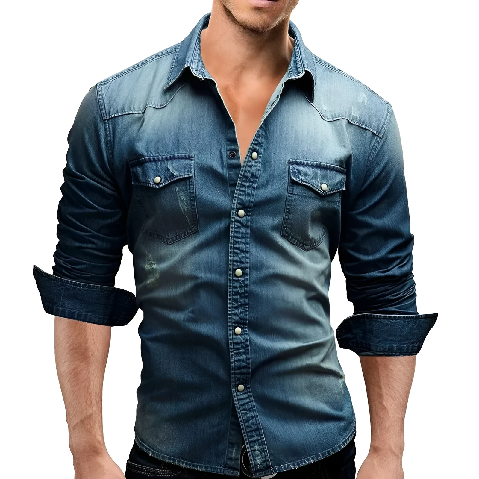 Men's cotton blend slim fit long sleeve solid colour casual shirt in blue, size M