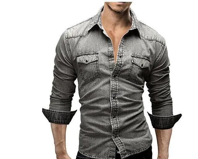 Men's cotton blend slim fit long sleeve solid colour casual shirt in blue, size M