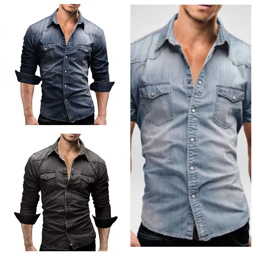 Men's cotton blend slim fit long sleeve solid colour casual shirt in blue, size M