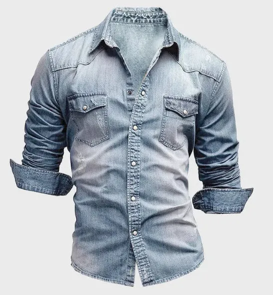 Men's cotton blend slim fit long sleeve solid colour casual shirt in blue, size M