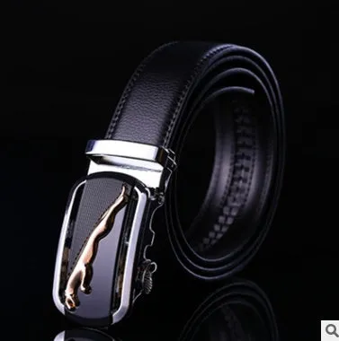 Men's automatic belt in black cowhide leather with gold buckle, 3.55cm width, 110-130cm length