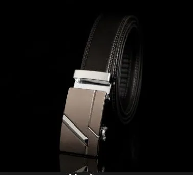 Men's automatic belt in black cowhide leather with gold buckle, 3.55cm width, 110-130cm length
