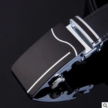 Men's automatic belt in black cowhide leather with gold buckle, 3.55cm width, 110-130cm length