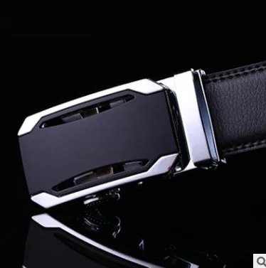 Men's automatic belt in black cowhide leather with gold buckle, 3.55cm width, 110-130cm length