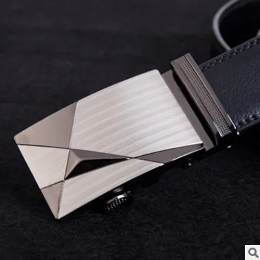 Men's automatic belt in black cowhide leather with gold buckle, 3.55cm width, 110-130cm length