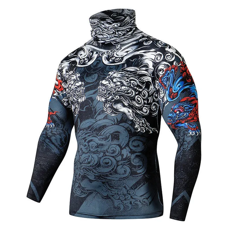 Men casual 3D compression T-shirt with high collar and long sleeves in super slim fit, showing colour A JDP-18