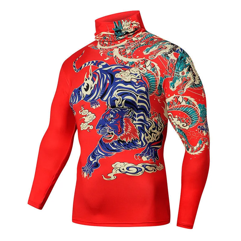 Men casual 3D compression T-shirt with high collar and long sleeves in super slim fit, showing colour A JDP-18
