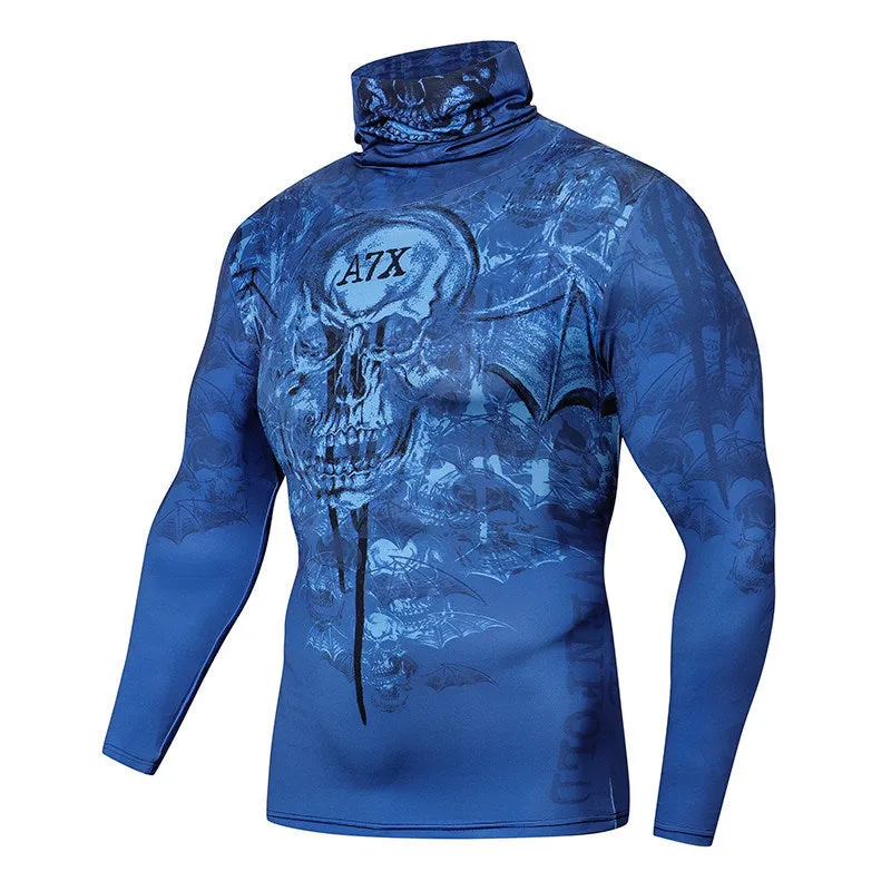 Men casual 3D compression T-shirt with high collar and long sleeves in super slim fit, showing colour A JDP-18
