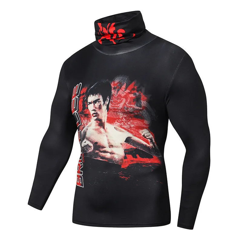 Men casual 3D compression T-shirt with high collar and long sleeves in super slim fit, showing colour A JDP-18