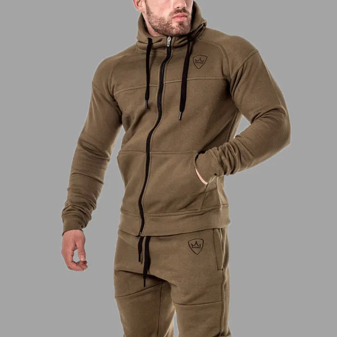 Cotton sport suit sweater with pattern in Army Green, black, khaki, and red, sizes L to XXL