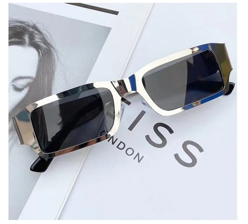 Men's metal square frame glasses with PC lens UV400 protection black frame gray film