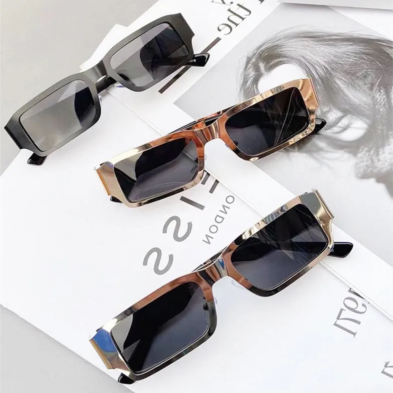 Men's metal square frame glasses with PC lens UV400 protection black frame gray film