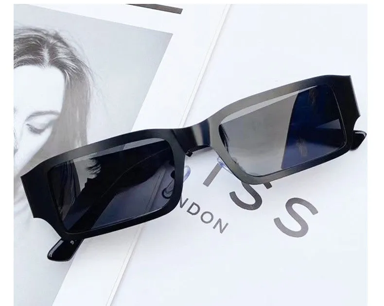Men's metal square frame glasses with PC lens UV400 protection black frame gray film
