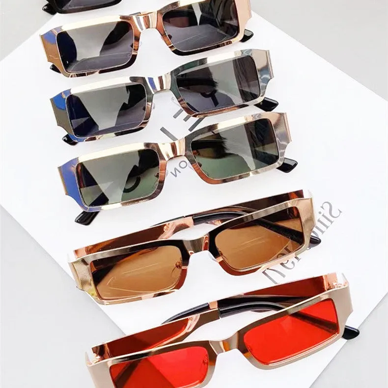 Men's metal square frame glasses with PC lens UV400 protection black frame gray film
