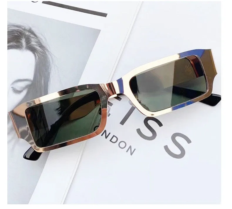 Men's metal square frame glasses with PC lens UV400 protection black frame gray film