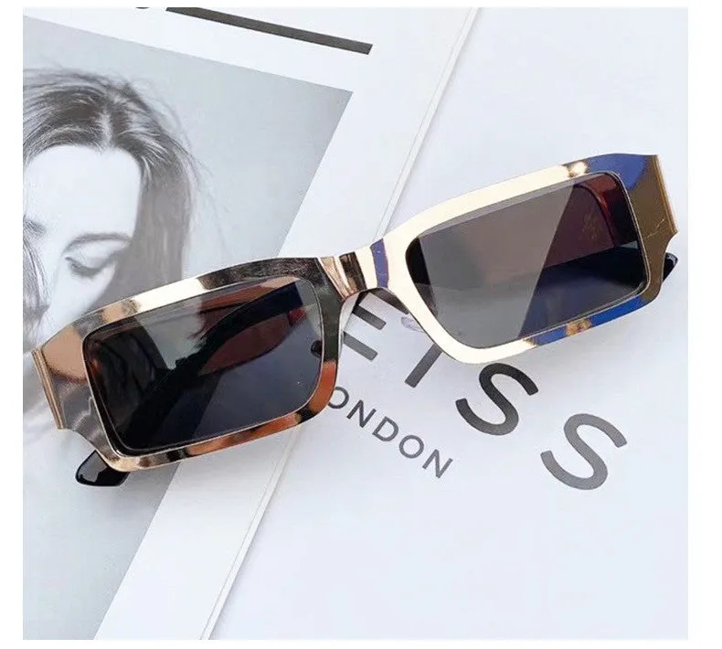 Men's metal square frame glasses with PC lens UV400 protection black frame gray film