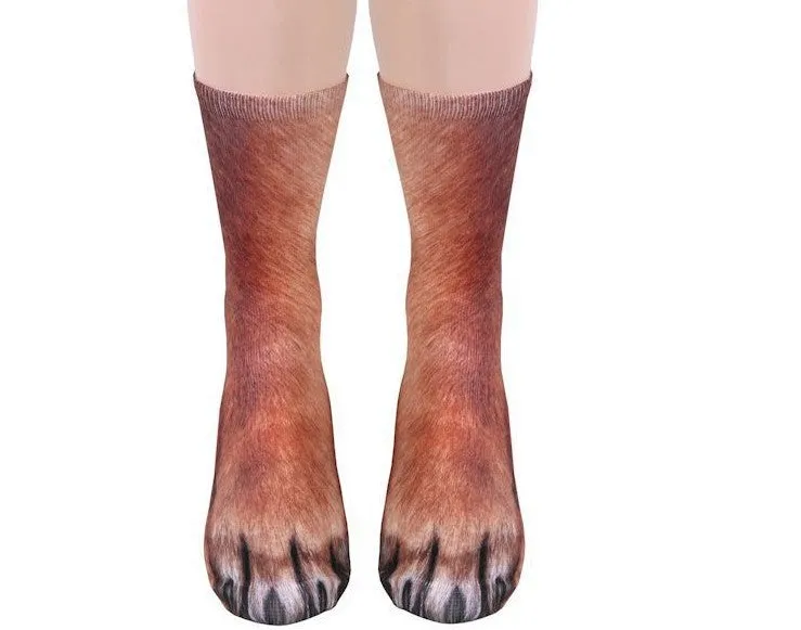3D animal paw socks with cat claws pattern, unisex long nylon socks, 35cm length, moisture wicking and anti-slip