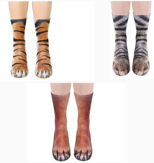 3D animal paw socks with cat claws pattern, unisex long nylon socks, 35cm length, moisture wicking and anti-slip