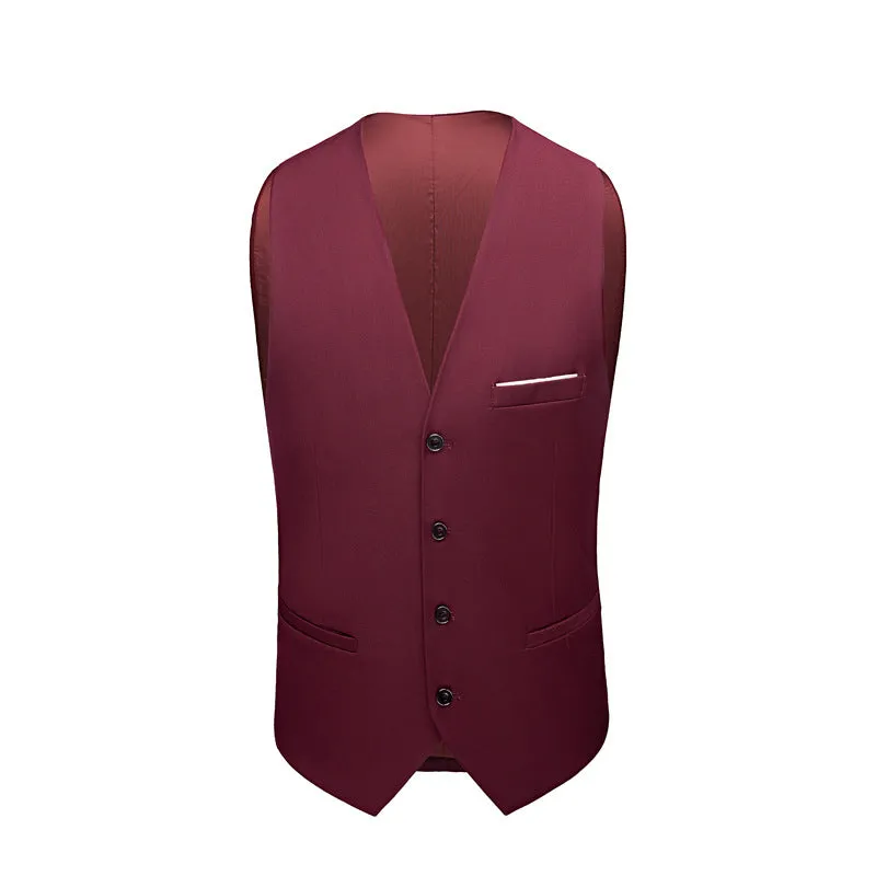 Men's slim-fit three-piece cotton blend suit set with notch lapel in multiple colours for formal or casual wear