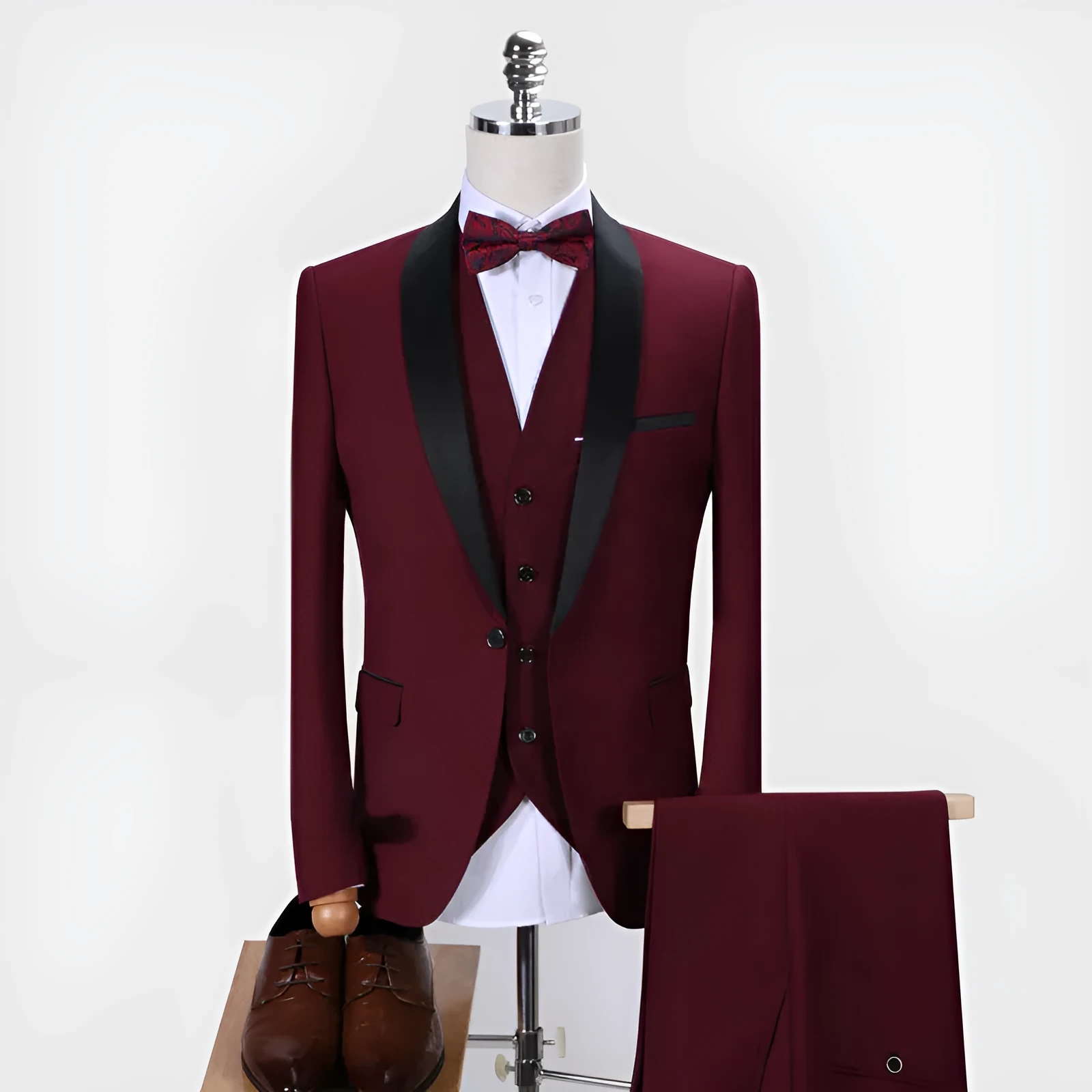 Men's slim-fit three-piece cotton blend suit set with notch lapel in multiple colours for formal or casual wear