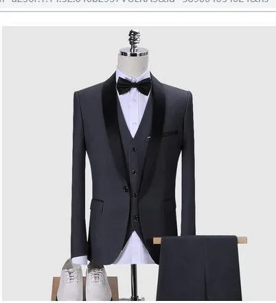 Men's slim-fit three-piece cotton blend suit set with notch lapel in multiple colours for formal or casual wear