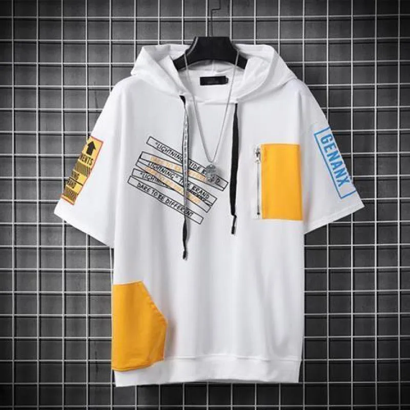 Men's loose fit hip hop polyester printed short sleeve t-shirt with graffiti design in black and white