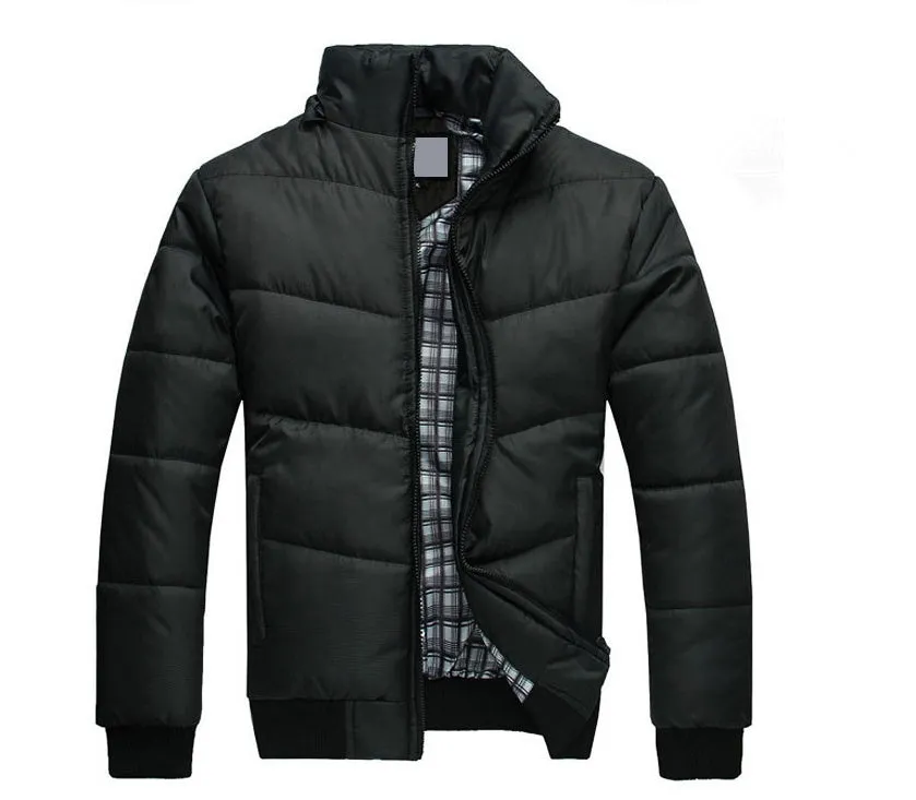 Men's winter parka coat in black with detachable hood, loose heavyweight fit, shown from front