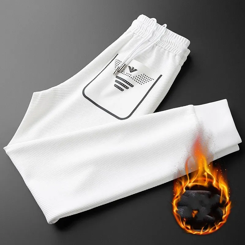 Men's twill stretch trousers in white, cotton blend fabric, casual fit, available in sizes M to 4XL