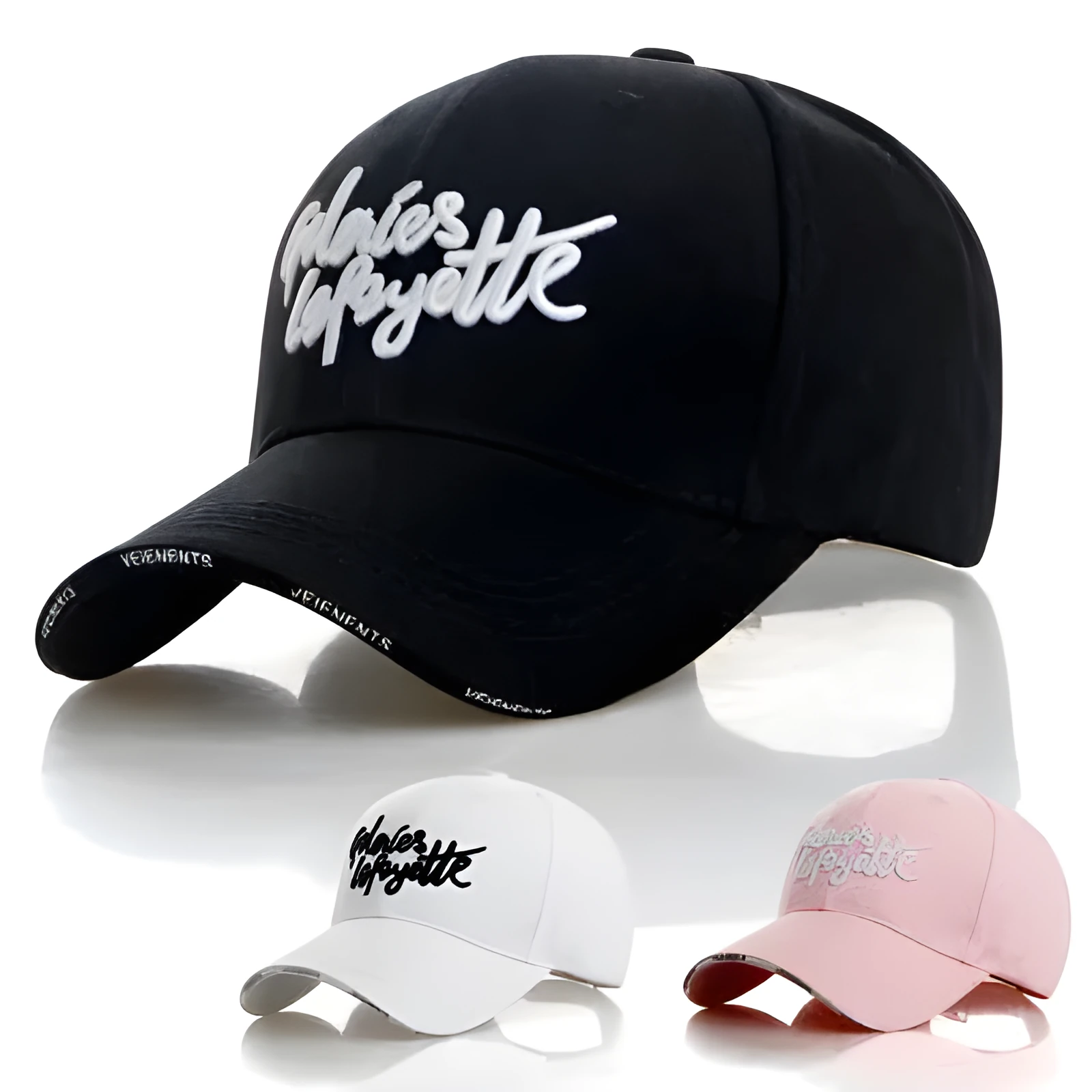 Unisex cotton alphabet baseball cap in black with adjustable back strap