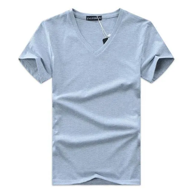 Men's cotton short sleeve v-neck t-shirt available in Army Green, Black, Gray, Navy, White sizes S-XXXXXL