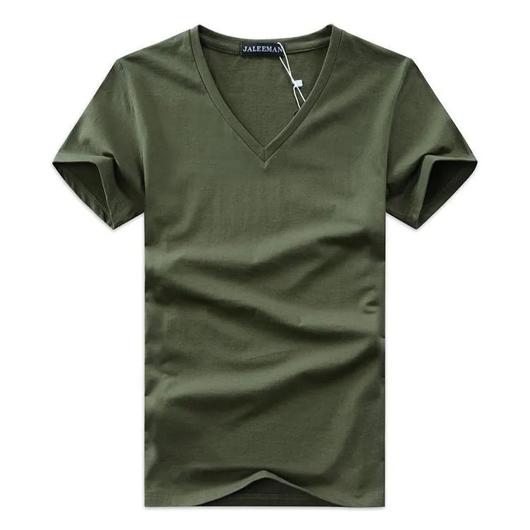 Men's cotton short sleeve v-neck t-shirt available in Army Green, Black, Gray, Navy, White sizes S-XXXXXL