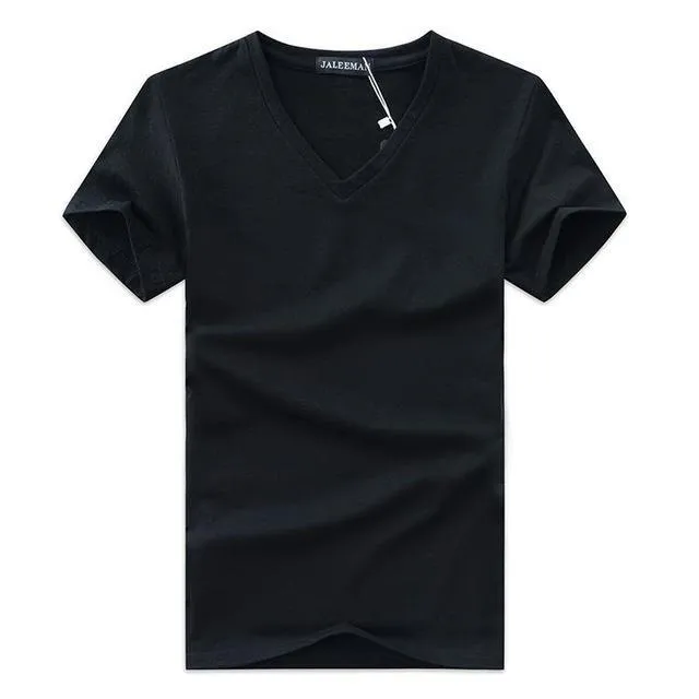 Men's cotton short sleeve v-neck t-shirt available in Army Green, Black, Gray, Navy, White sizes S-XXXXXL
