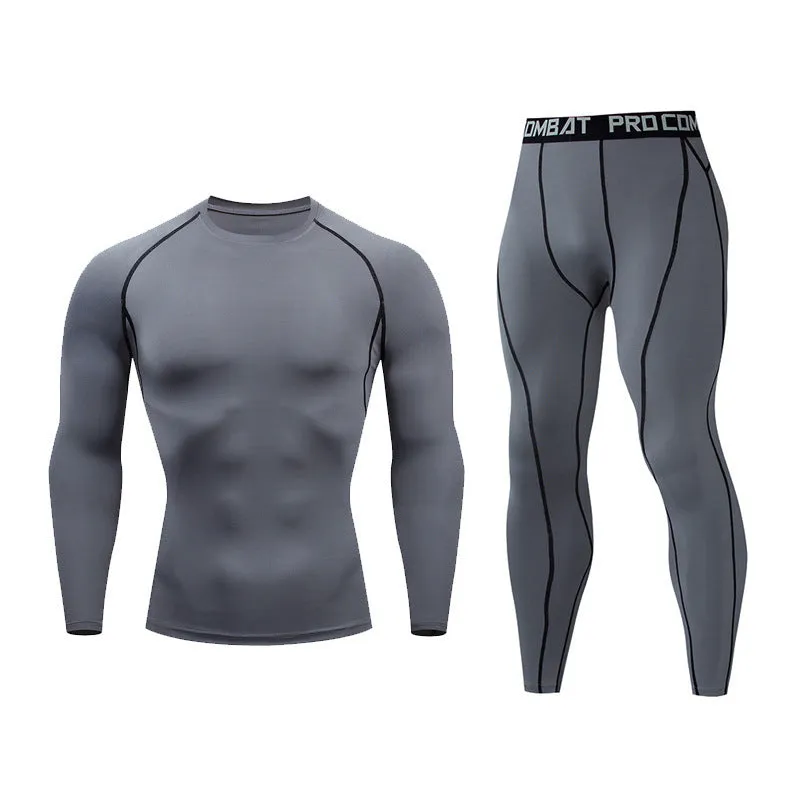Men's fitness suit with long-sleeved top and trousers in tight-fitting design, milk silk spandex fabric