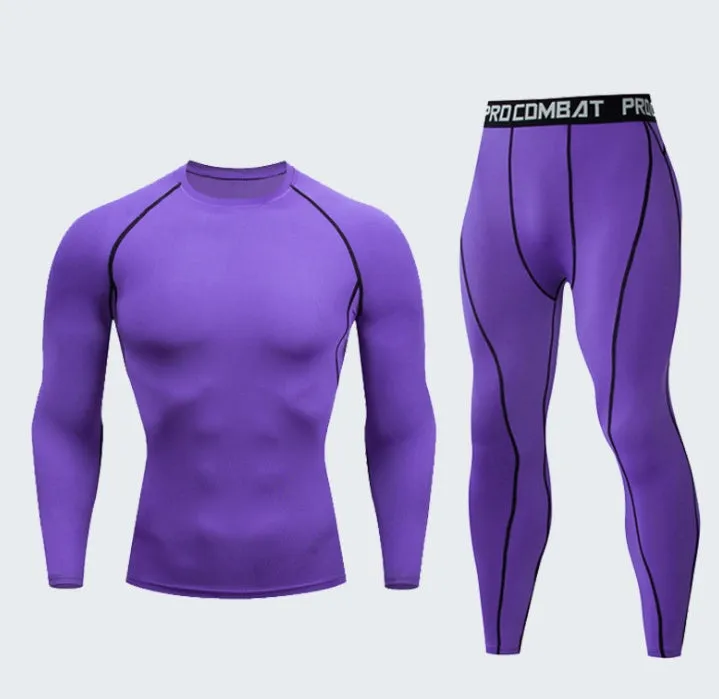 Men's fitness suit with long-sleeved top and trousers in tight-fitting design, milk silk spandex fabric