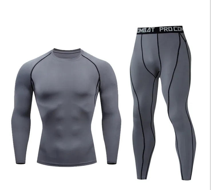 Men's fitness suit with long-sleeved top and trousers in tight-fitting design, milk silk spandex fabric