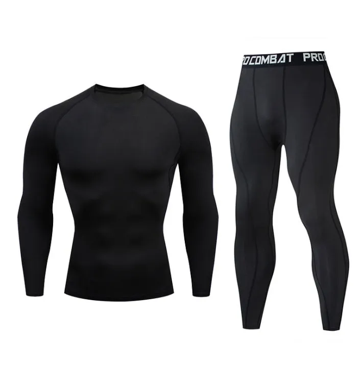 Men's fitness suit with long-sleeved top and trousers in tight-fitting design, milk silk spandex fabric