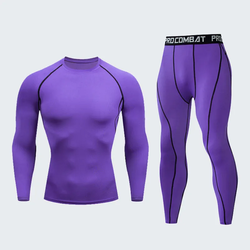 Men's fitness suit with long-sleeved top and trousers in tight-fitting design, milk silk spandex fabric