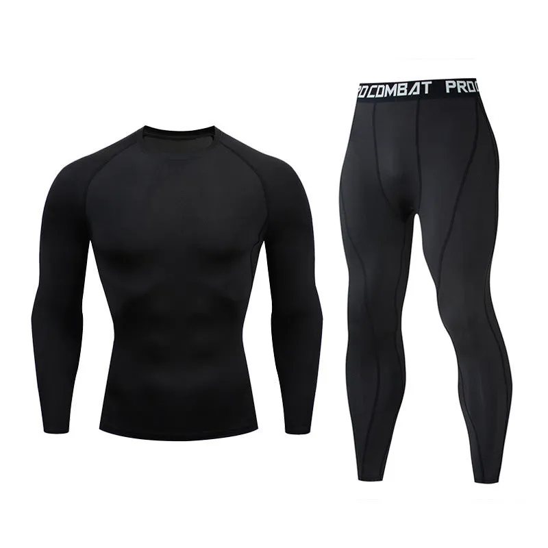 Men's fitness suit with long-sleeved top and trousers in tight-fitting design, milk silk spandex fabric